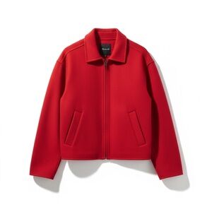 Madewell Women's Vibrant Red Woolf blend Bomber Jacket size L NWOT